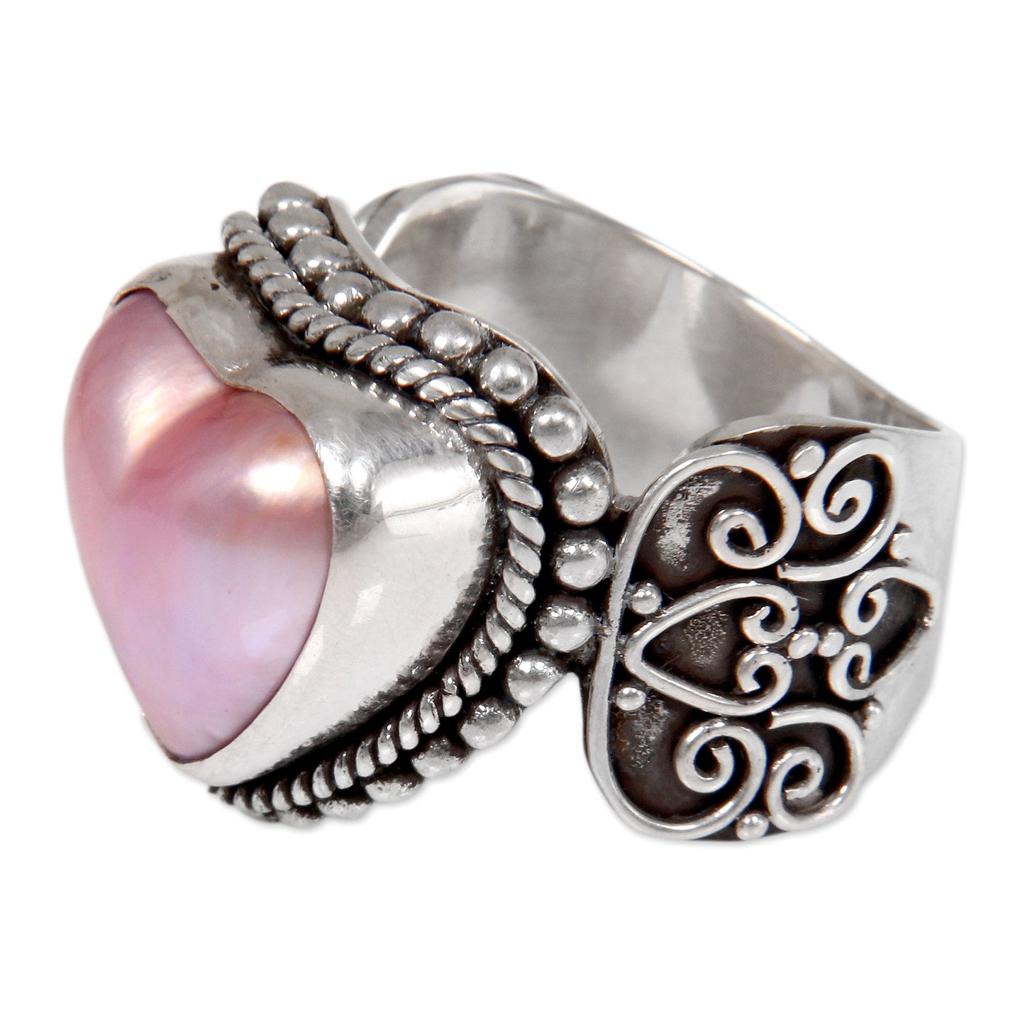 Romance in Pink Romantic Heart Shaped Pink Cultured Mabe Pearl Ring