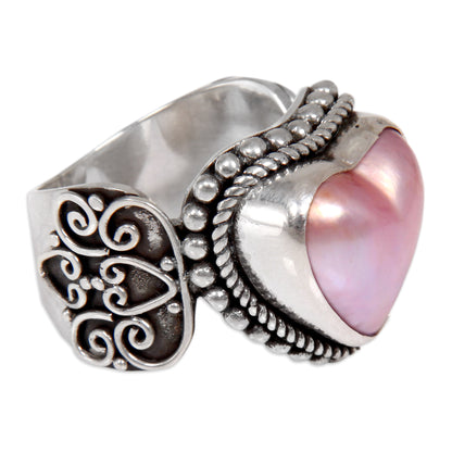 Romance in Pink Romantic Heart Shaped Pink Cultured Mabe Pearl Ring