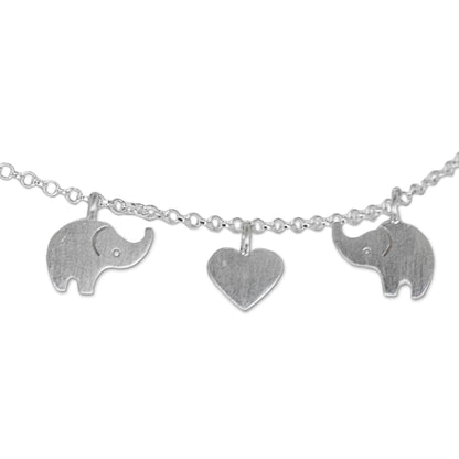 Elephant Romance Handcrafted Thai Sterling Silver Heart and Elephant Anklet
