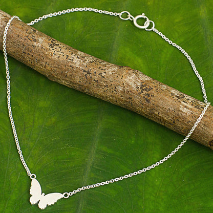 Butterfly Silhouette Thai Artisan Crafted Sterling Silver Butterfly Theme Anklet