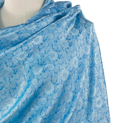 Mandarin Sky Artisan Crafted Blue Rayon Blend Shawl with Floral Motif
