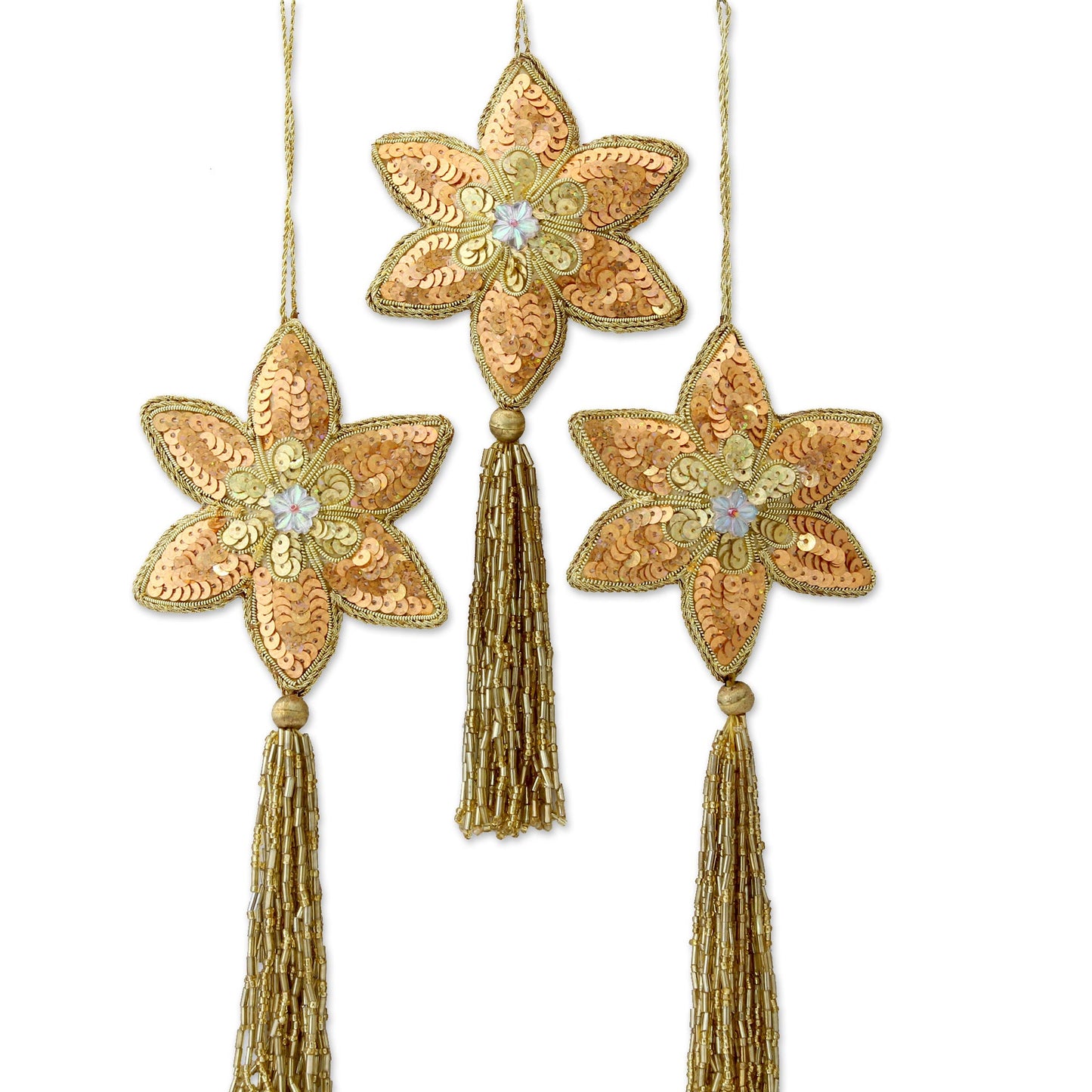 Golden Poinsettia Beaded Ornaments