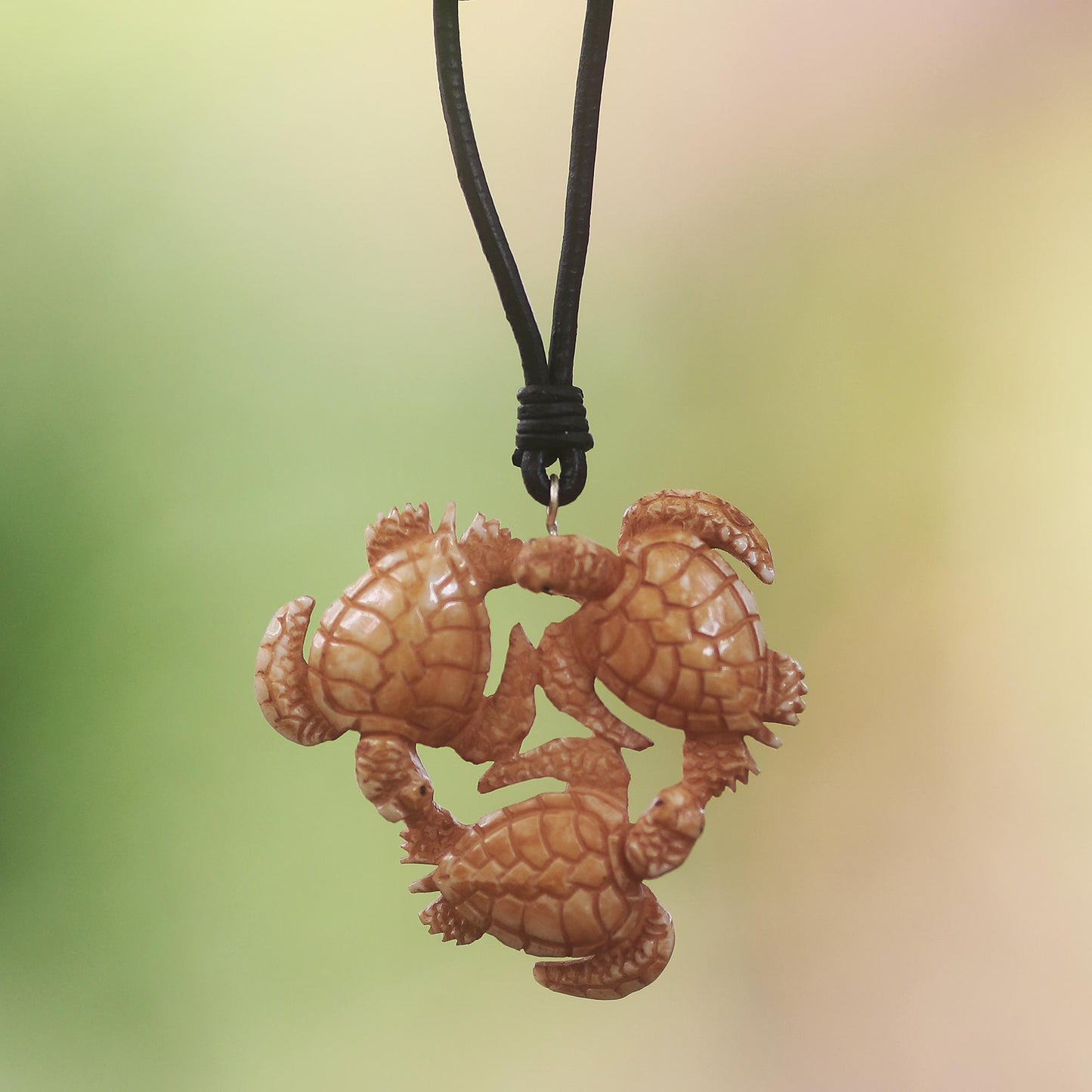 Happy Turtle Leather Bone Pendant Necklace