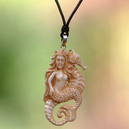 Mermaid & Seahorse Bone Pendant Necklace