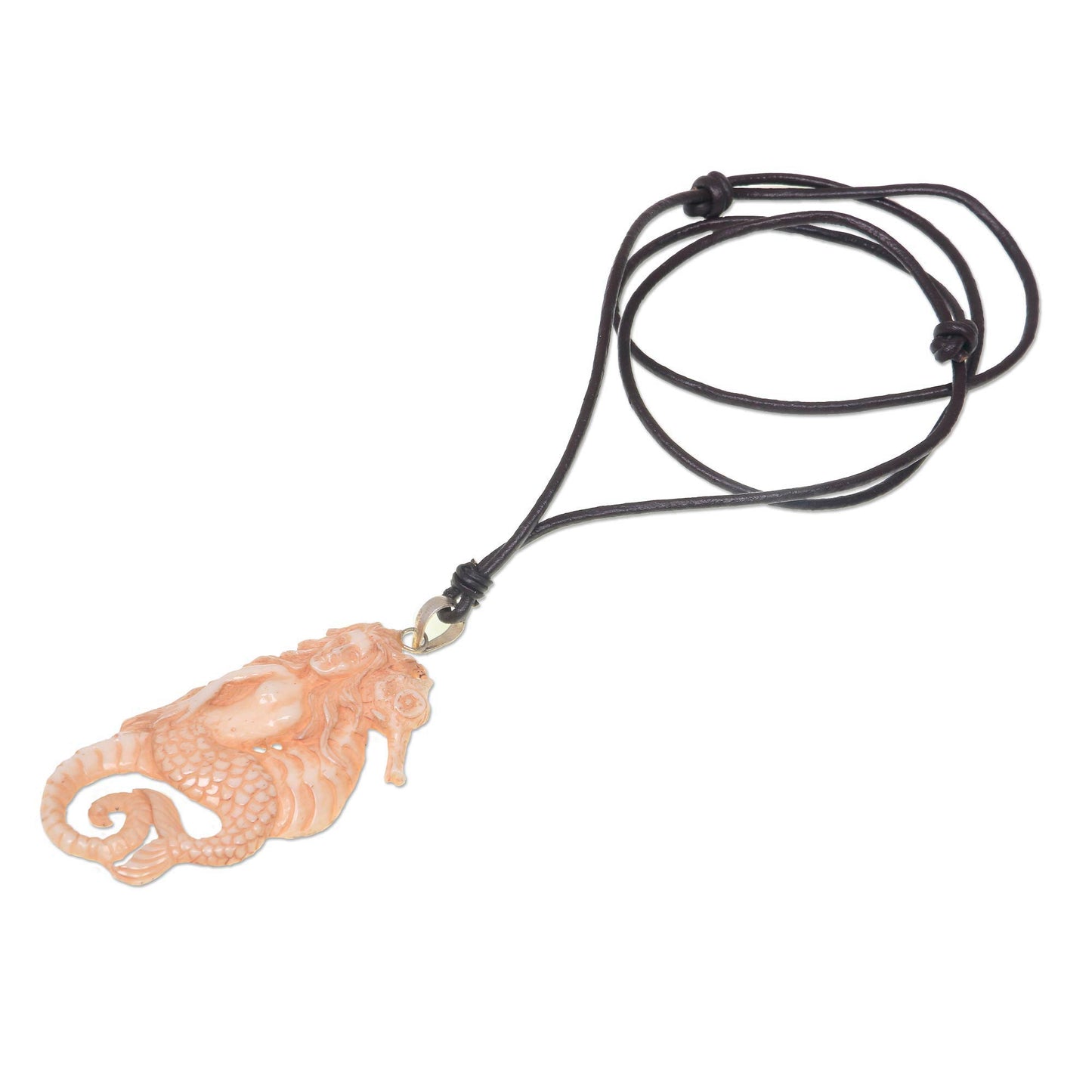 Mermaid & Seahorse Bone Pendant Necklace