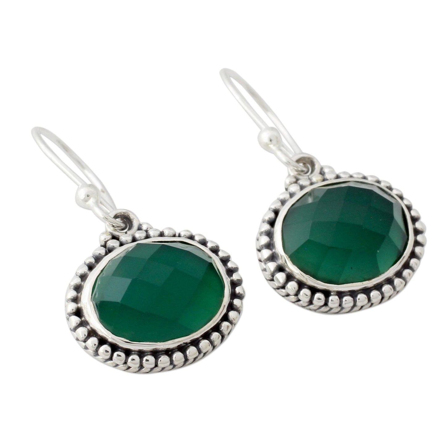 Green Onyx & Sterling Silver Drop Earrings