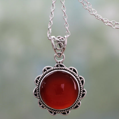 Burst of Passion Indian Handcrafted Sterling Silver and Carnelian Necklace