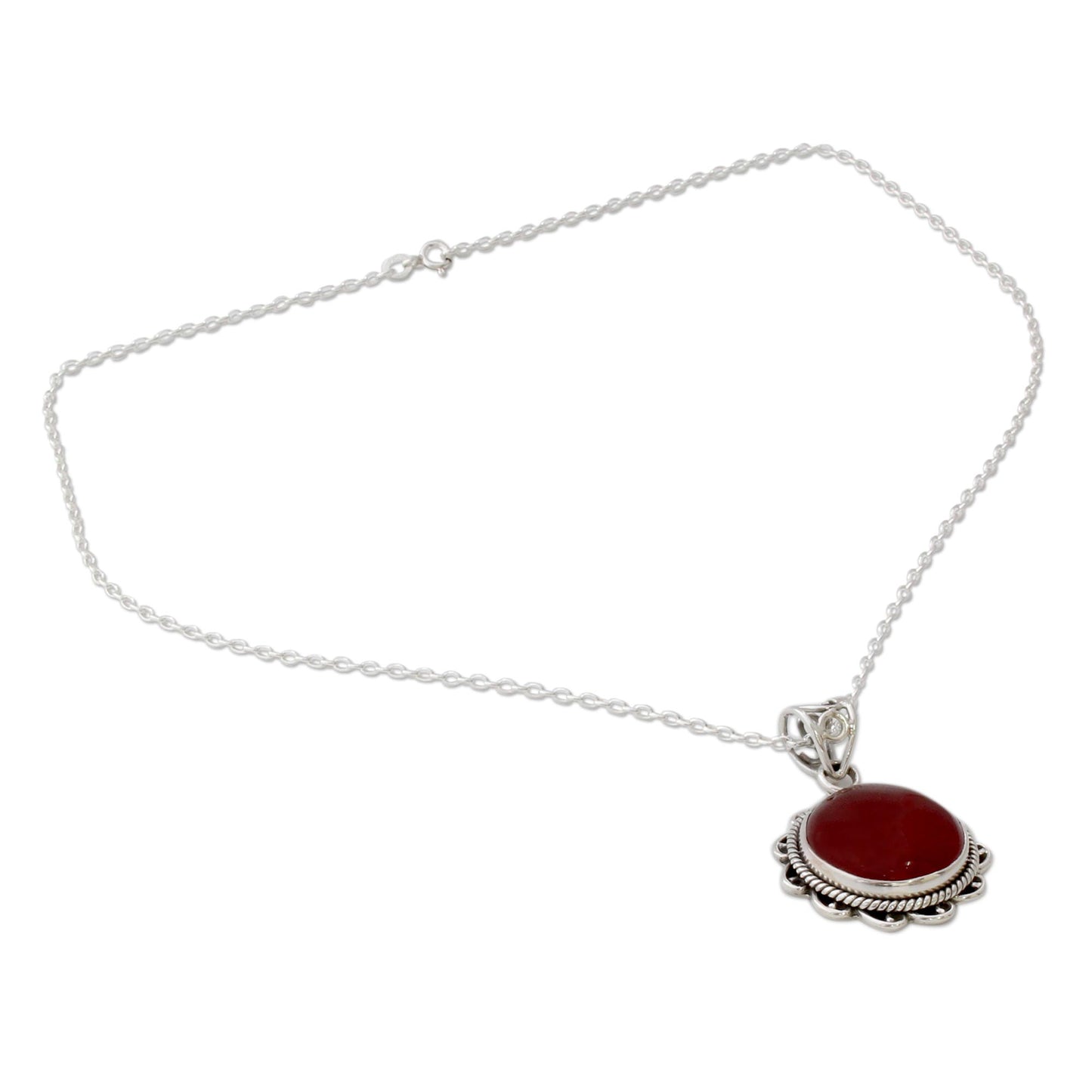 Burst of Passion Indian Handcrafted Sterling Silver and Carnelian Necklace