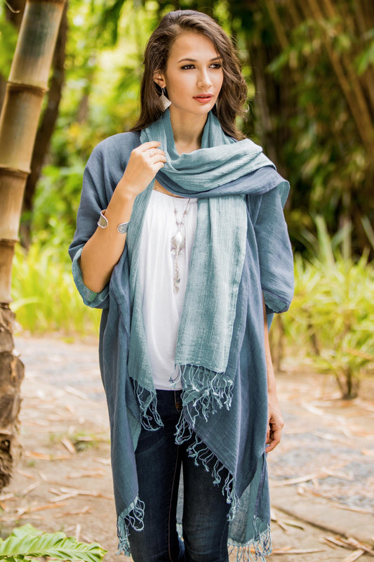 Blue Mystique 100% Cotton Blue Jacket and Scarf Set from Thailand