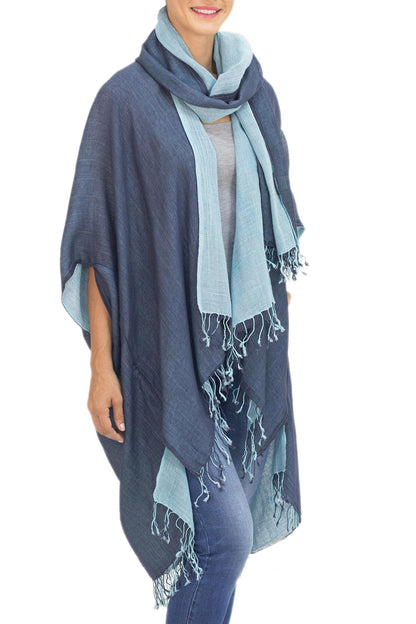 Blue Mystique 100% Cotton Blue Jacket and Scarf Set from Thailand