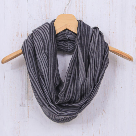 Smoke Hand Woven 100% Cotton Infinity Scarf in Black and White