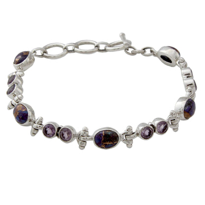 Purple Song Handmade Amethyst and Reconstituted Turquoise Link Bracelet