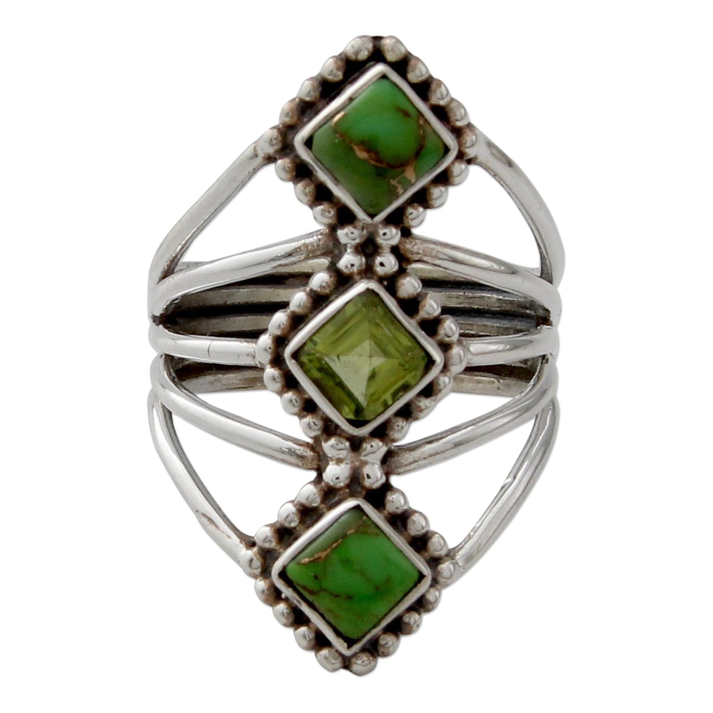 Forest Allure Handmade Peridot and Reconstituted Turquoise Cocktail Ring