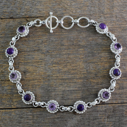 Petite Flowers Amethyst Sterling Silver and Composite Turquoise Bracelet