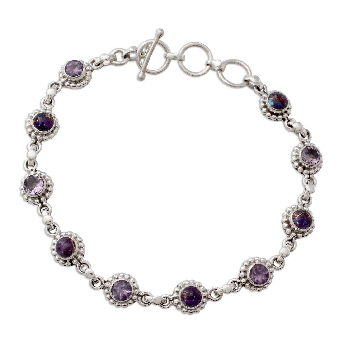 Petite Flowers Amethyst Sterling Silver and Composite Turquoise Bracelet