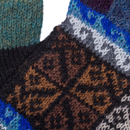 Peruvian Patchwork in Blue Artisan Crafted 100% Alpaca Colorful Gloves from Peru