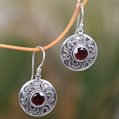 Balinese Aura Garnet & Silver Dangle Earrings