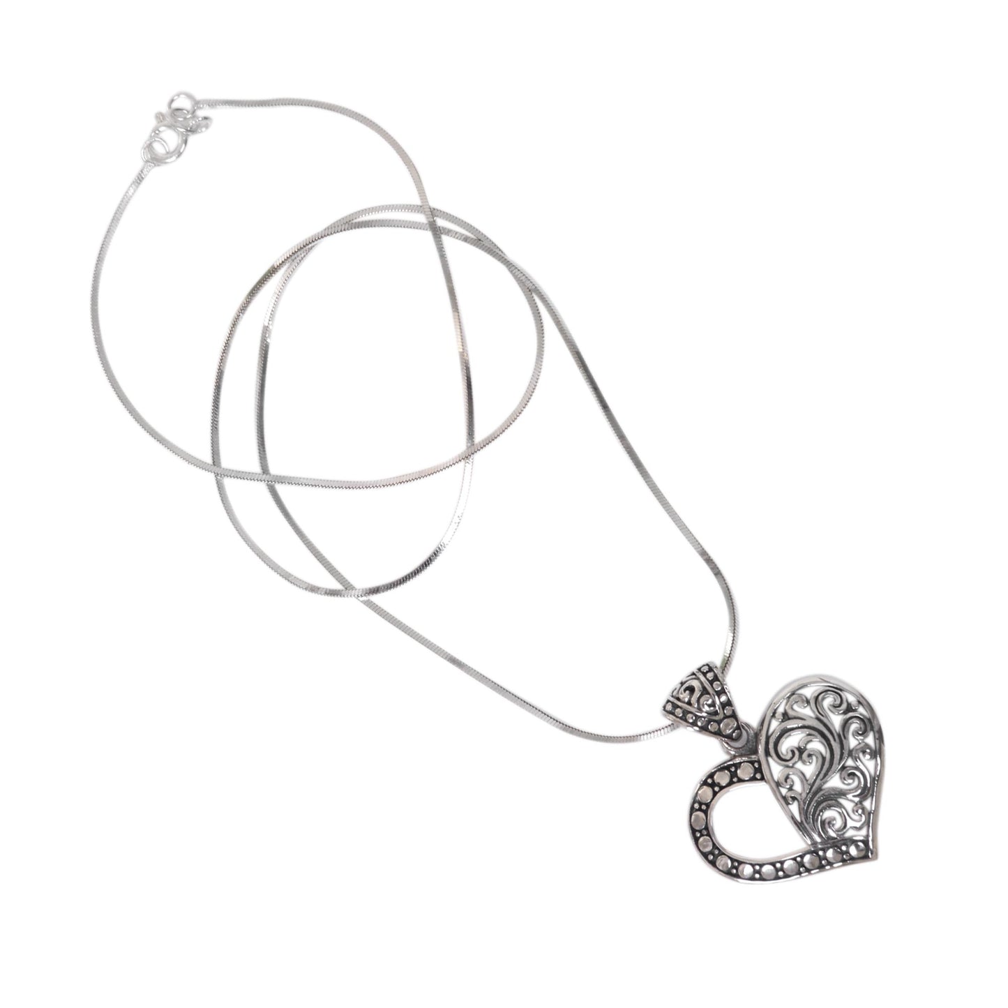 Two Hearts are One Balinese Sterling Silver Romantic Heart Necklace