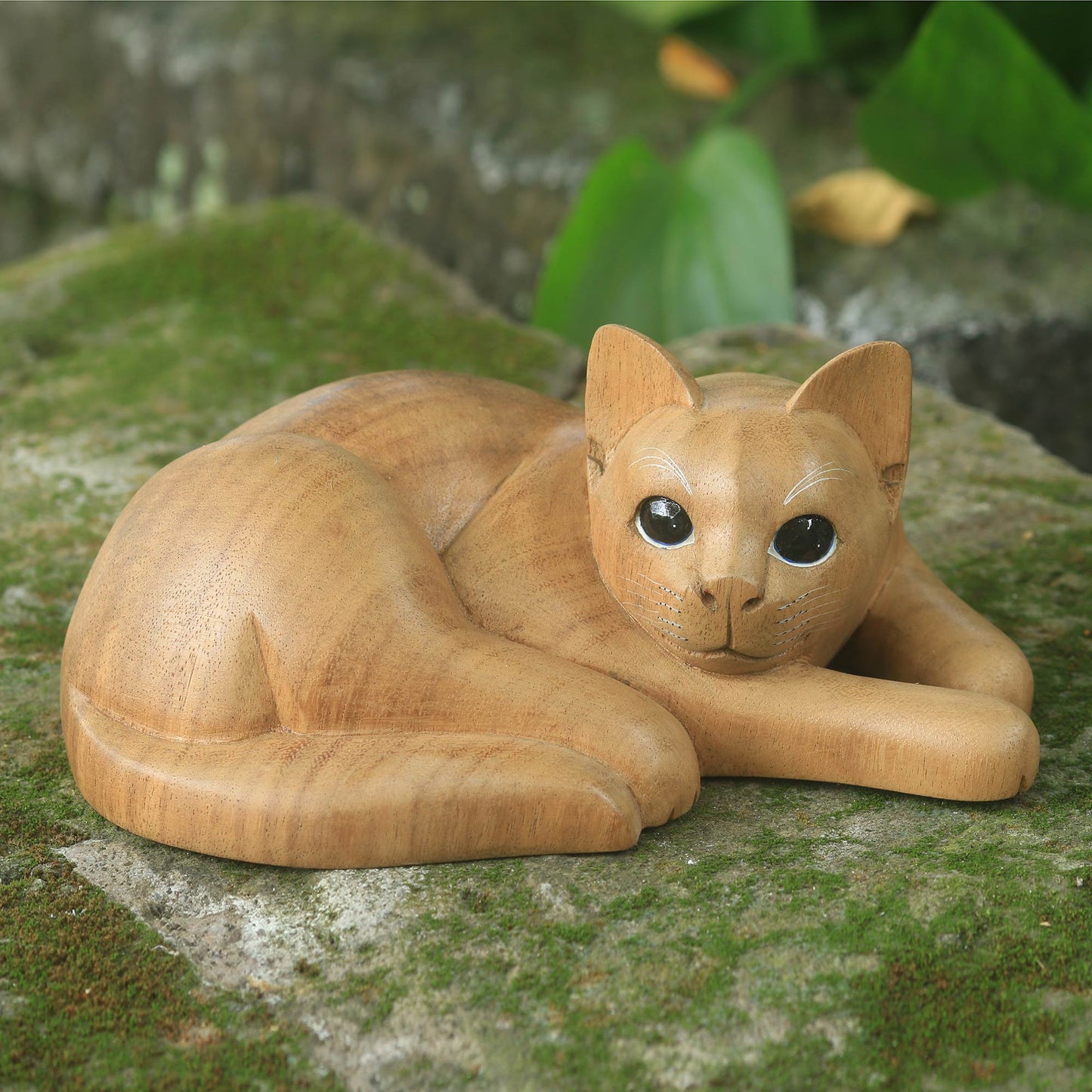 Marmalade Tabby Hand Carved and Painted Yellow Tabby Cat Sculpture in Wood