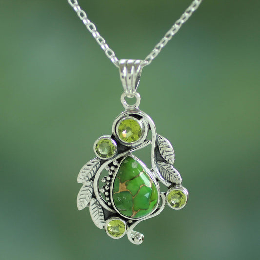 Misty Green Forest Handmade Composite Turquoise and Peridot Necklace
