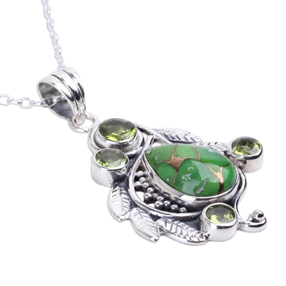 Misty Green Forest Handmade Composite Turquoise and Peridot Necklace