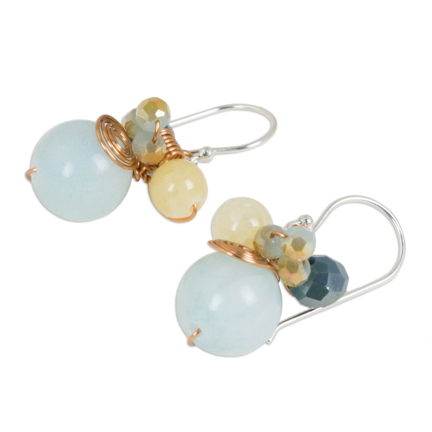 Blue Bubbles Quartz Silver Beaded Earrings