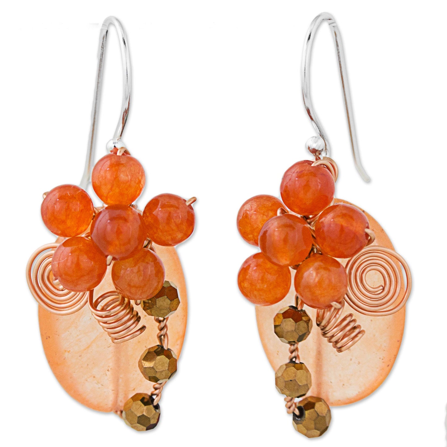 Garden Bliss in Orange Quartz Silver Beaded Earrings