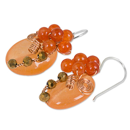 Garden Bliss in Orange Quartz Silver Beaded Earrings