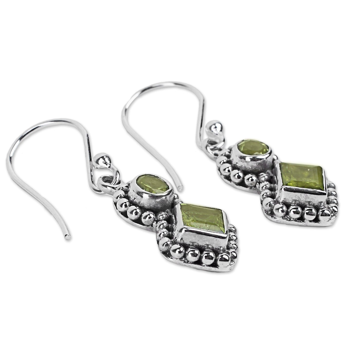 Twin Aura Peridot & Silver Dangle Earrings