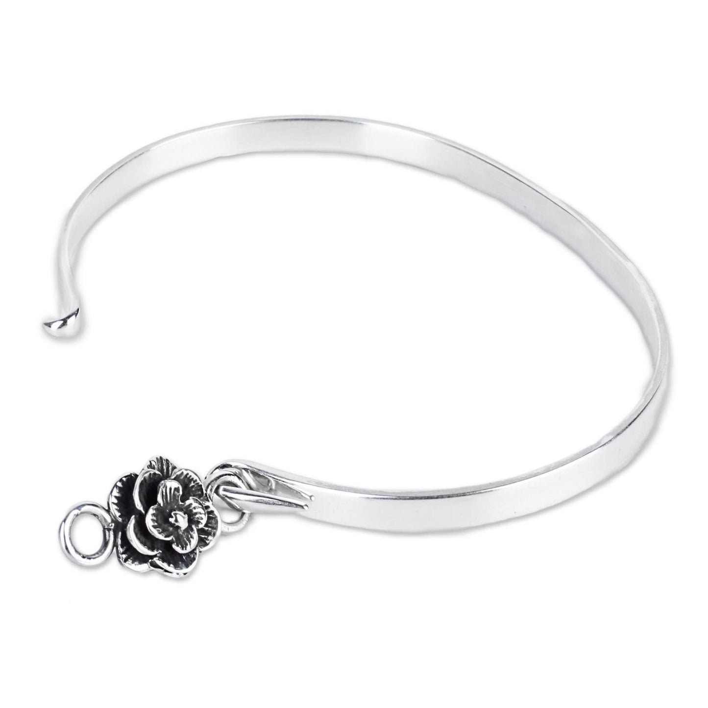 Rose Beauty Sterling Silver Bangle Bracelet