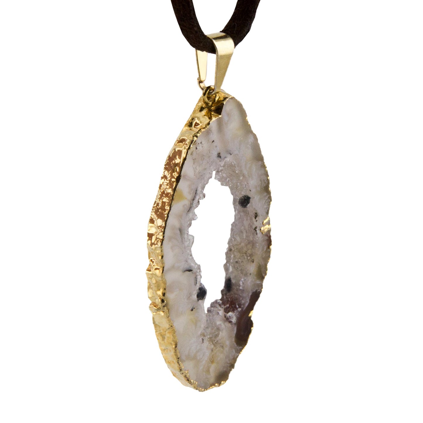 Magnificent Nature Agate & Gold Plated Pendant Leather Necklace