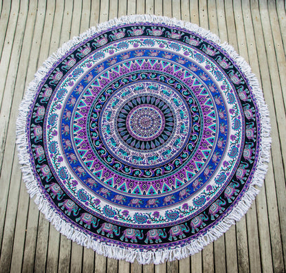 Beauty of Nature Mandala Indian Cotton Mandala Roundie with Elephant Design