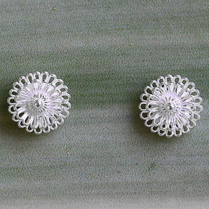 Zinnia Flowers Sterling Silver Stud Earrings