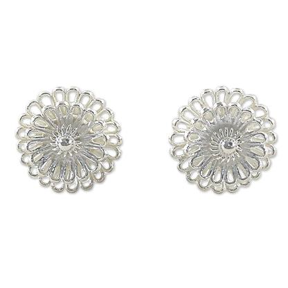 Zinnia Flowers Sterling Silver Stud Earrings