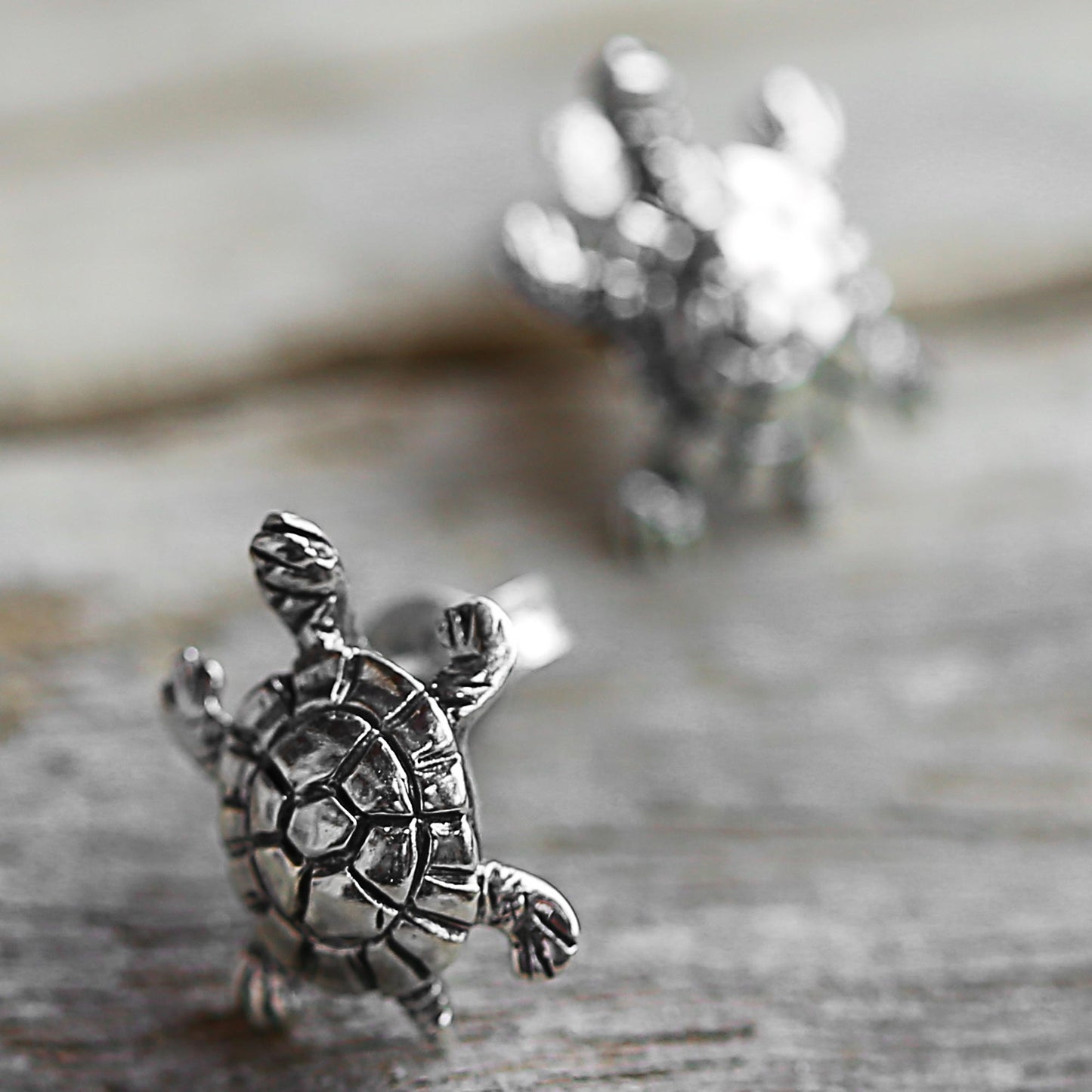 Little Turtles Silver Button Earrings
