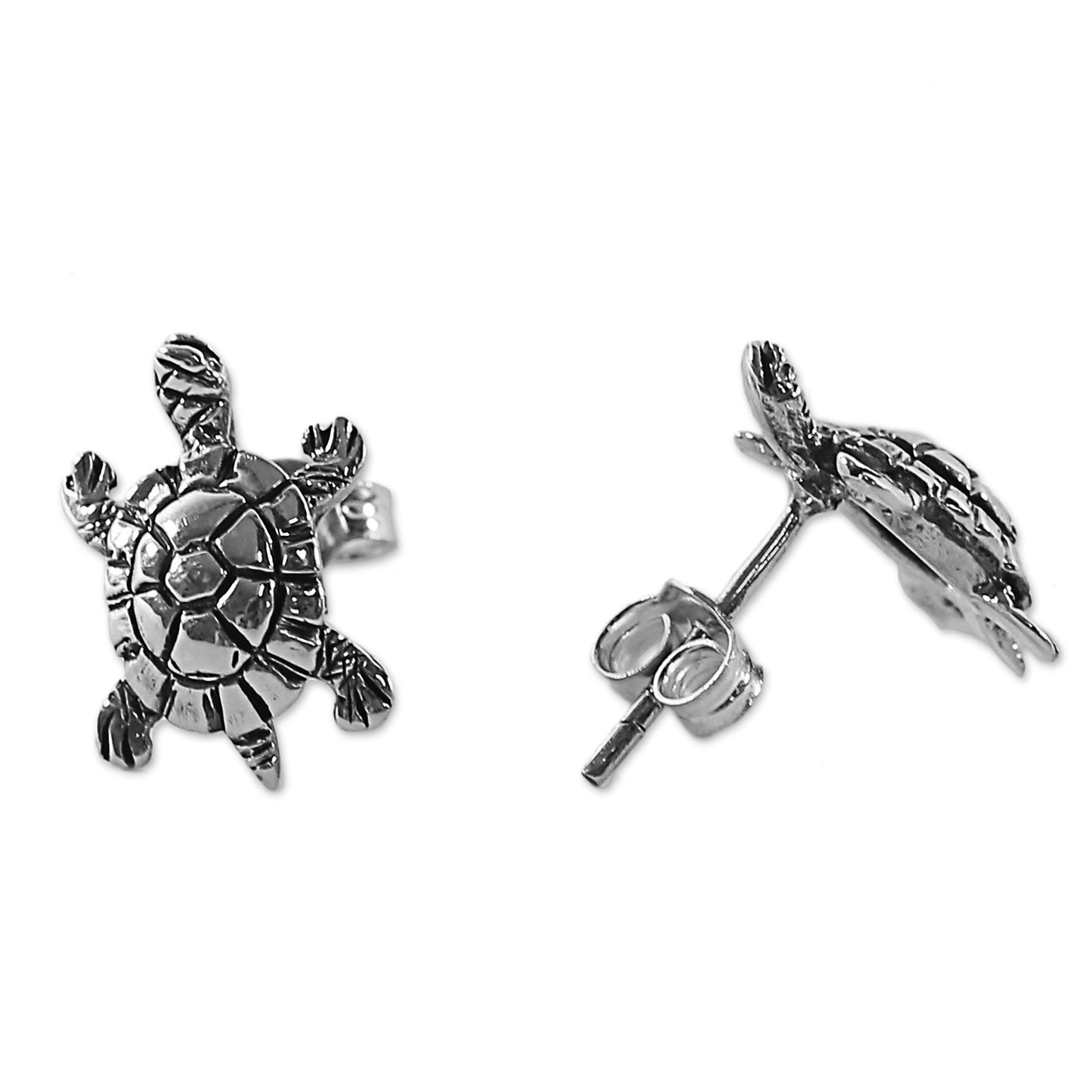 Little Turtles Silver Button Earrings