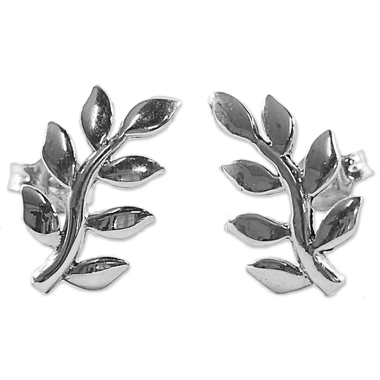 Peaceful Leaves Sterling Silver Button Earrings