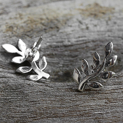 Peaceful Leaves Sterling Silver Button Earrings