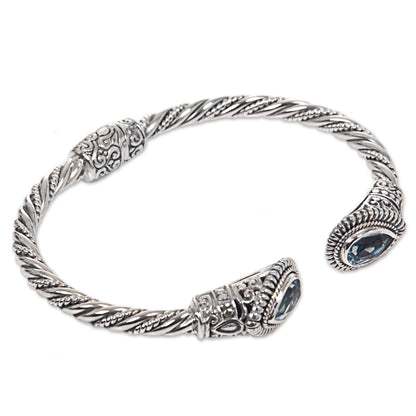 Blue Topaz & Sterling Silver Hinged Cuff Bracelet