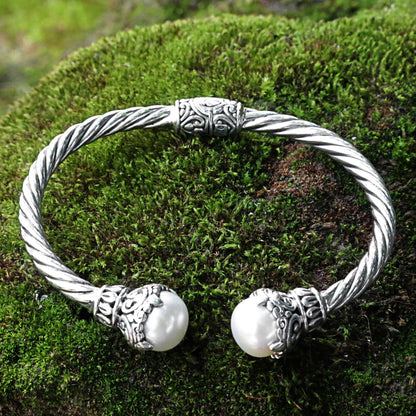 Sterling Silver Rope & Pearl Cuff Bracelet