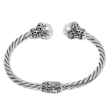 Sterling Silver Rope & Pearl Cuff Bracelet