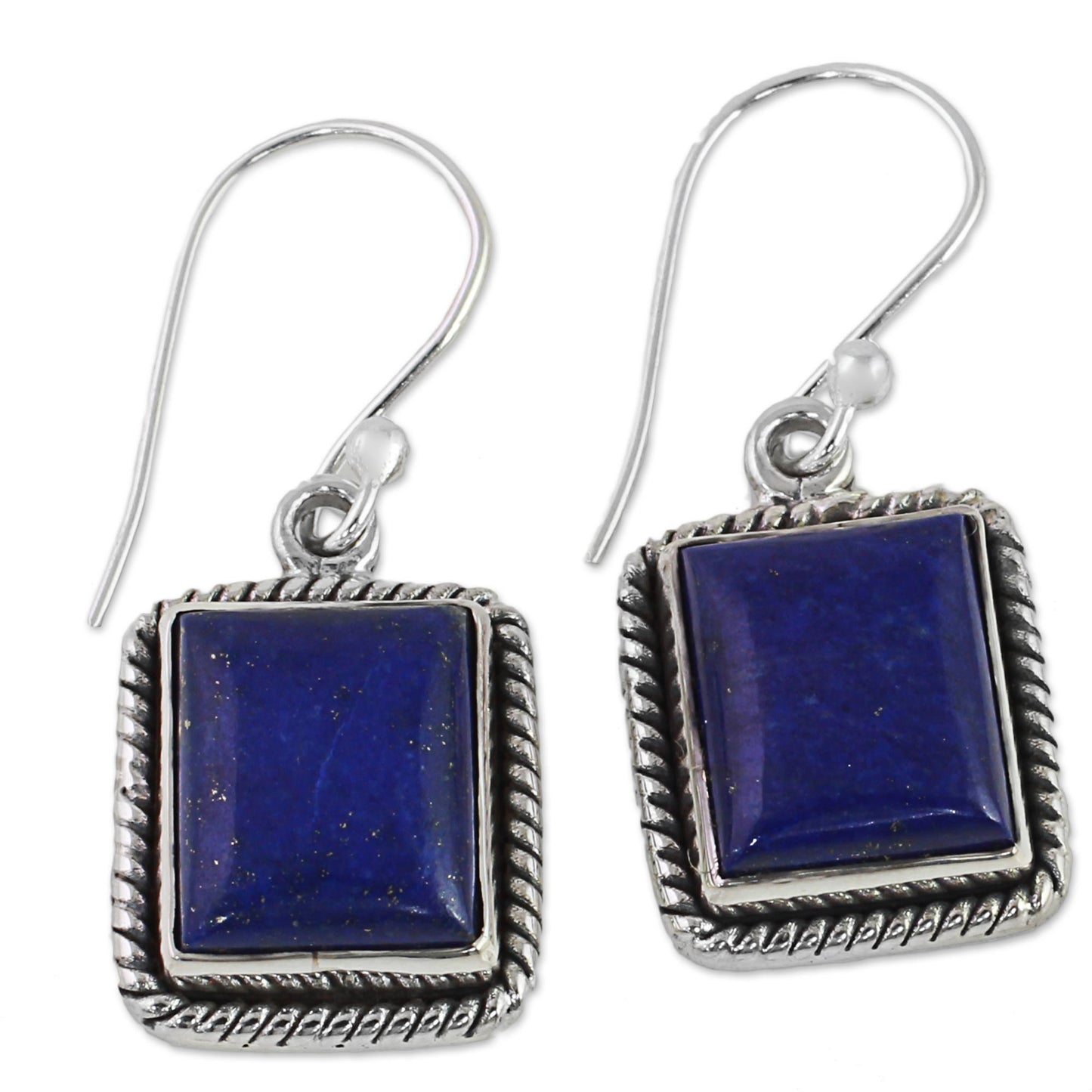 Blue Frame Lapis Lazuli Sterling Silver Rectangle Dangle Earrings