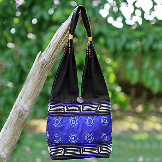 Summer Indigo Cotton Silk Blend Shoulder Bag Indigo Black Thailand