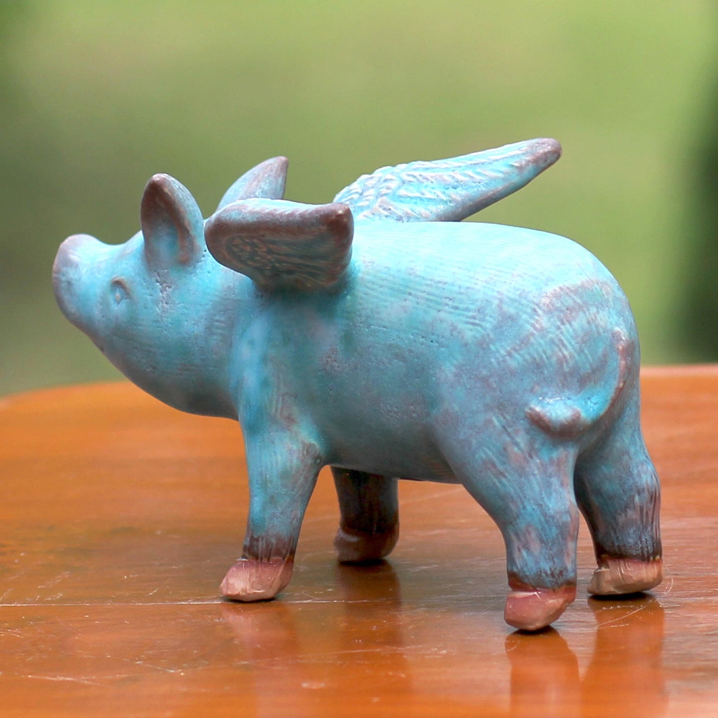 Blue Flying Pig Ceramic Sculpture