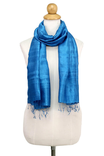 Shimmering Cyan Blue  Silk scarf