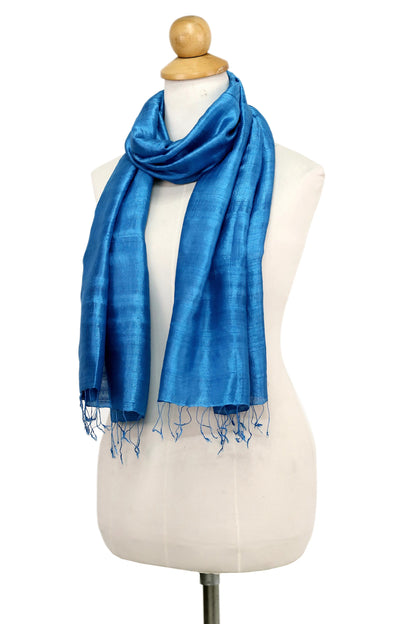 Shimmering Cyan Blue  Silk scarf