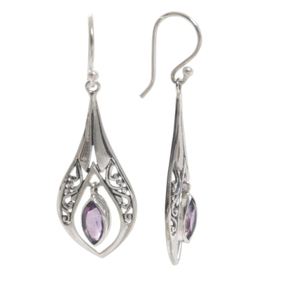 Purple Teardrops Amethyst & Silver Dangle Earrings