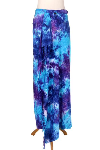 Sea Glass Rayon Tied Dyed Sarong in Assorted Shades of Blue and Purple
