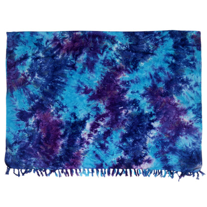 Sea Glass Rayon Tied Dyed Sarong in Assorted Shades of Blue and Purple