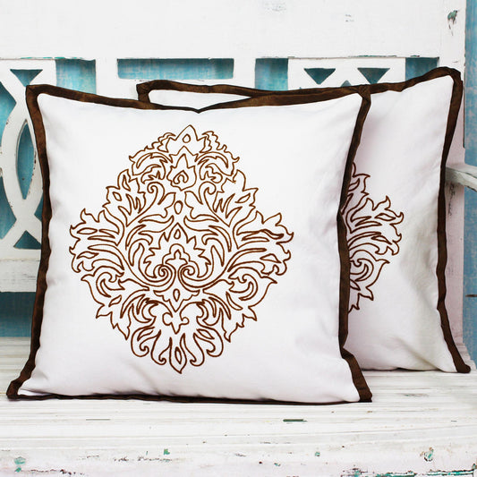 Copper Beauty Acrylic Embroidered Cotton Cushion Covers (Pair) from India
